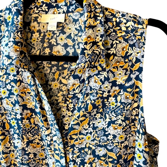 J. Jill M Short Blue floral sun dress sleeveless button down front collared - Picture 8 of 10